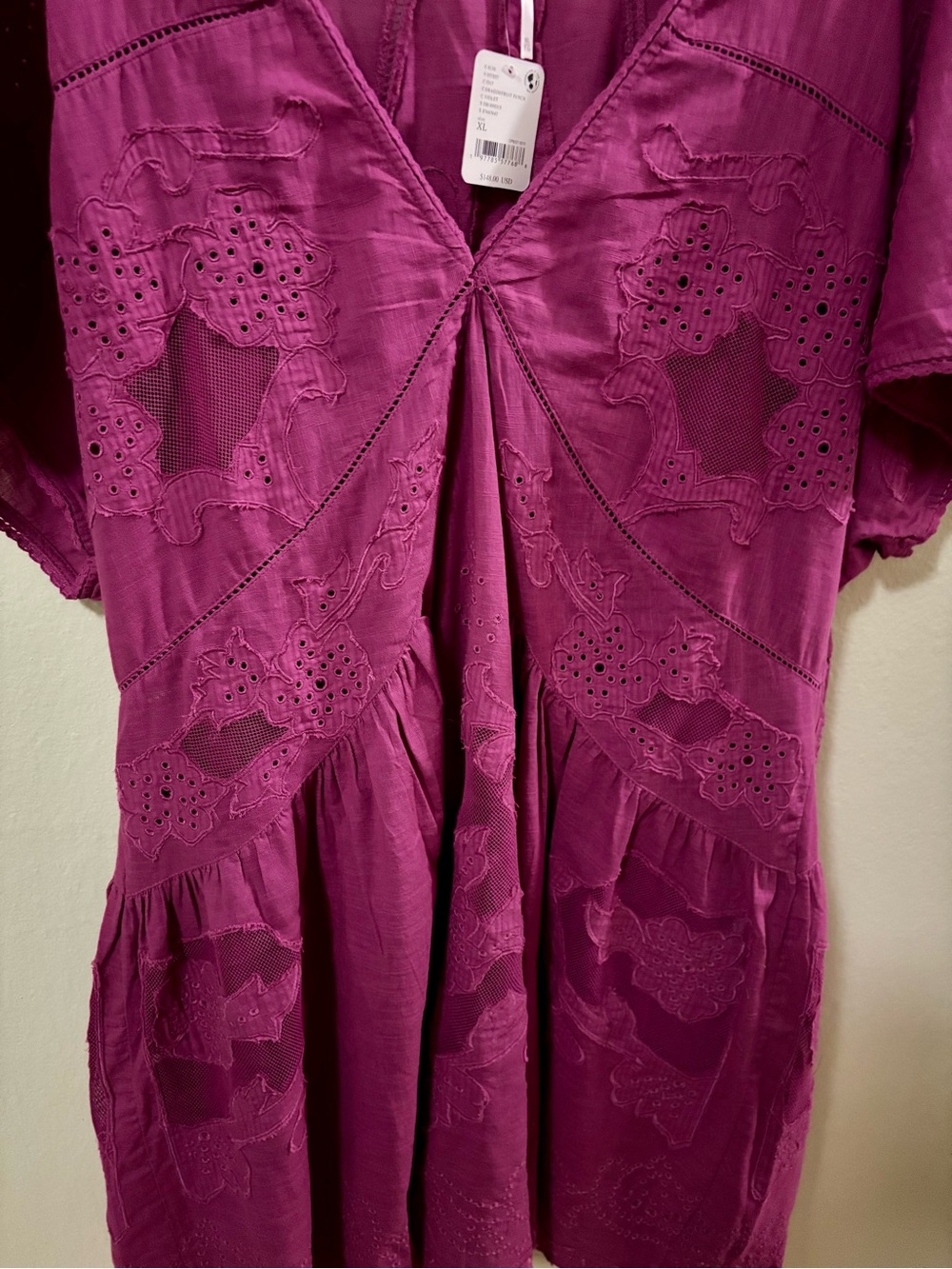 Free People Magenta Embroidered V-Neck Mini Dress - Picture 6 of 16